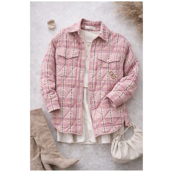 ISABEL MARANT ETOILE $836 Mysen Quilted Cotton Jacket Pink Plaid Sz M Shacket - Picture 5 of 16